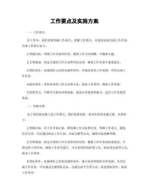 工作要点及实施方案