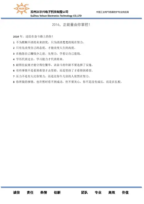沃尔兴2016正能量由你掌控