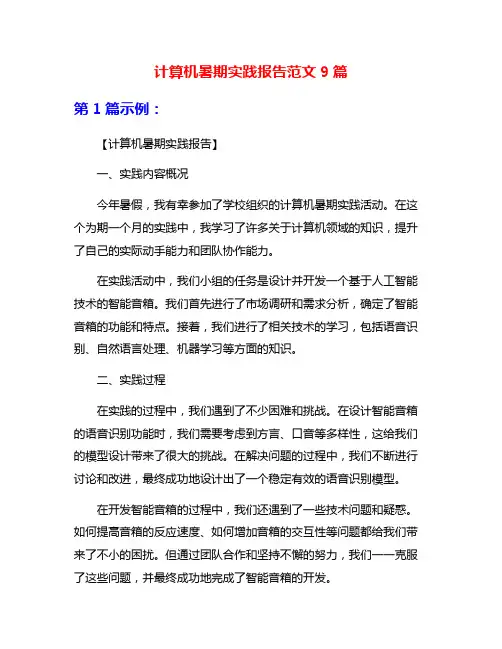 计算机暑期实践报告范文9篇