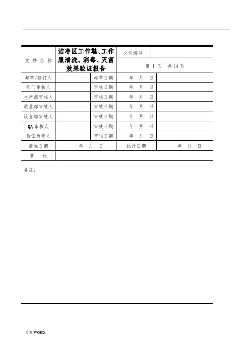 洁净区工作鞋、工作服清洗消毒、灭菌效果验证报告