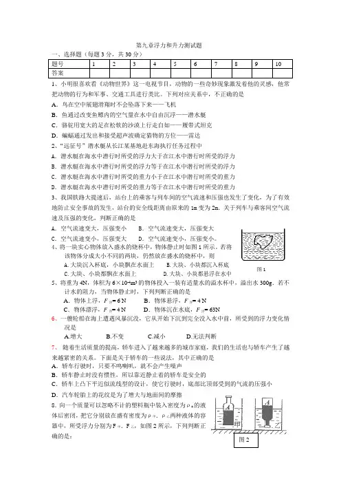 浮力与升力测试题2