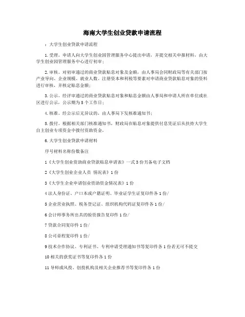 海南大学生创业贷款申请流程