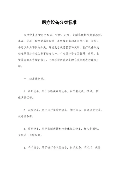 医疗设备分类标准