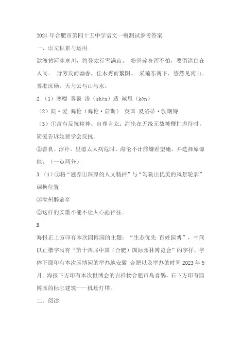 2024年安徽省合肥市第四十五中学中考一模语文试题(含答案)