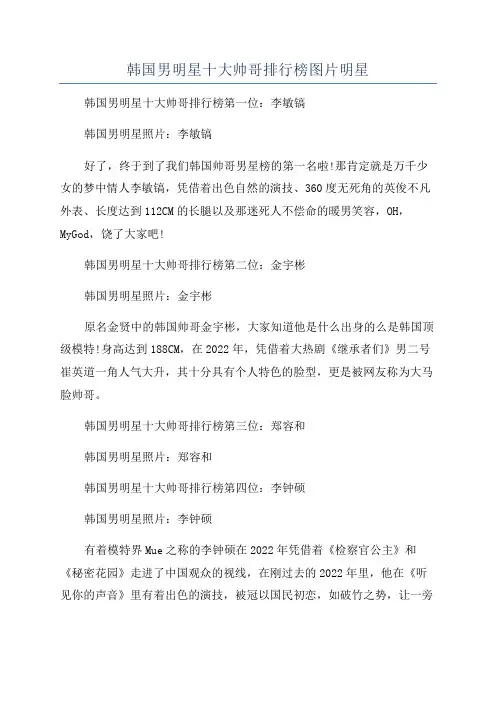 韩国男明星十大帅哥排行榜图片明星