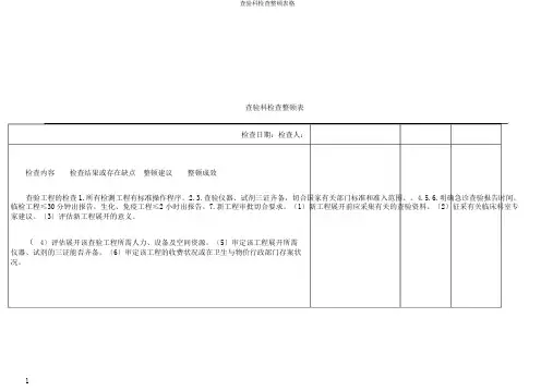 检验科检查整改表格