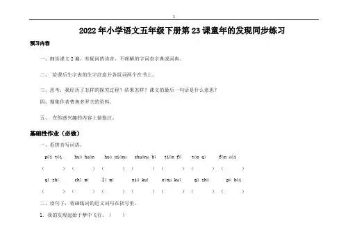 部编小学语文五年级下册第23课童年的发现 同步练习