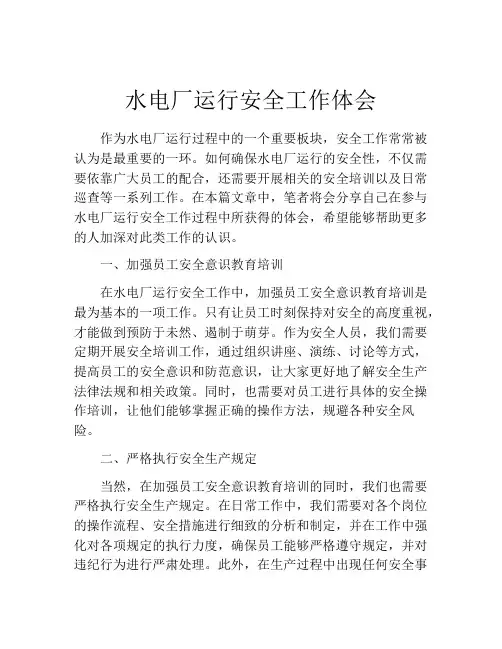 水电厂运行安全工作体会