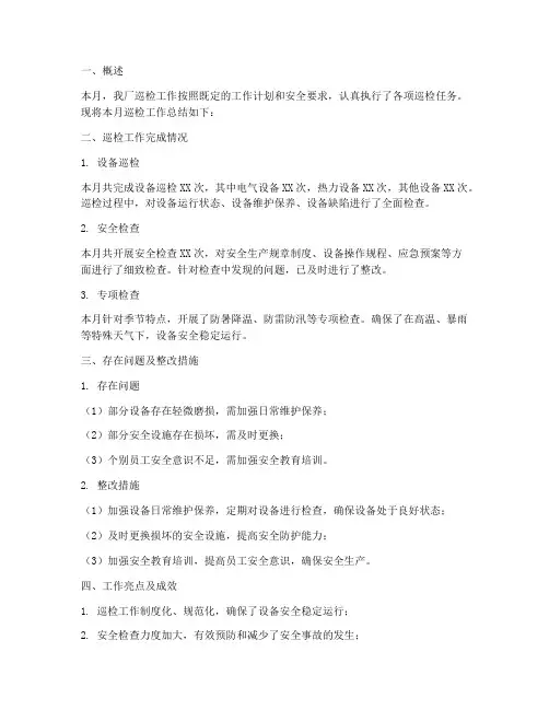 电厂巡检月报总结范文