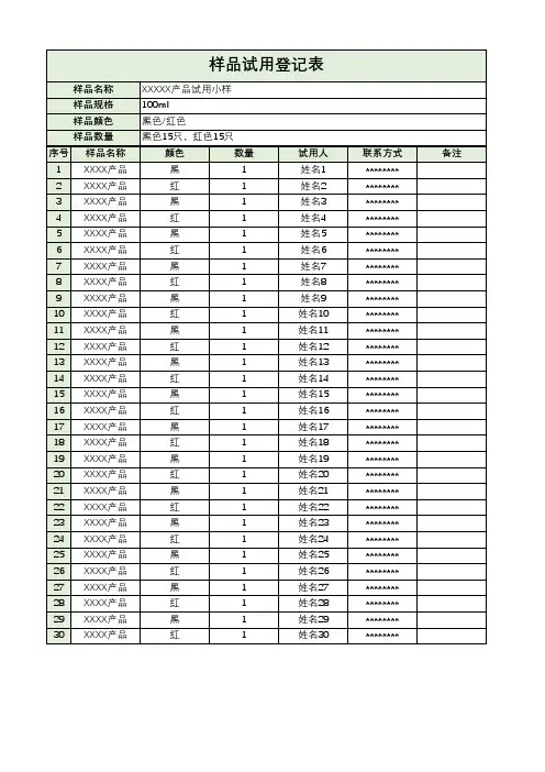 样品试用登记表