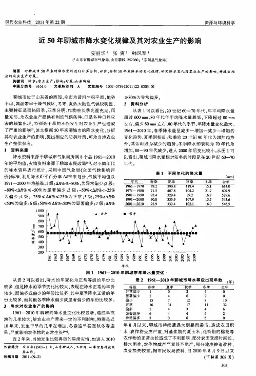 近50年聊城市降水变化规律及其对农业生产的影响