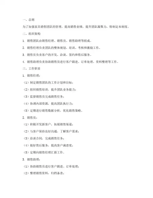 家具销售团队管理制度模板