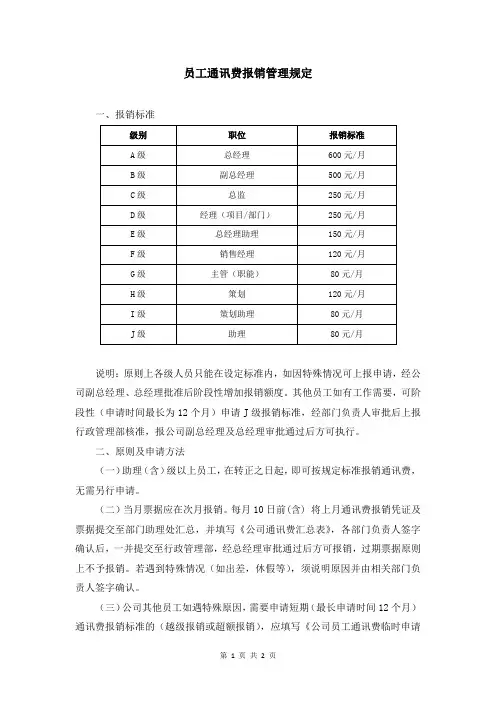 员工通讯费报销管理规定