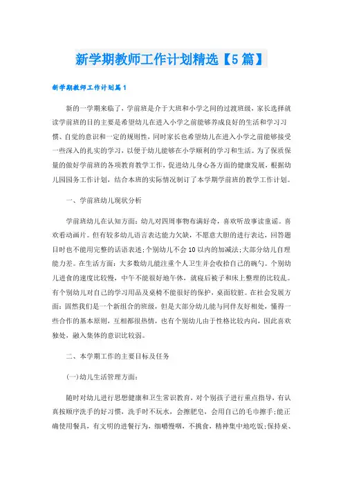 新学期教师工作计划精选【5篇】