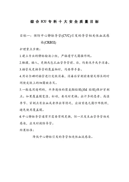 ICU地十大安全系统目标