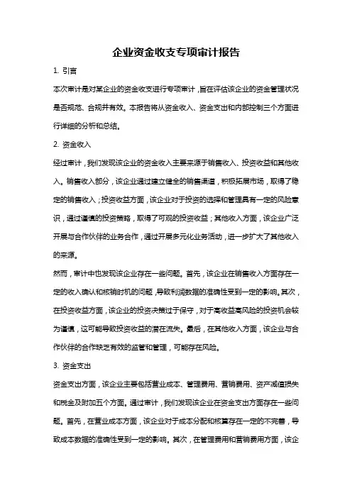 企业资金收支专项审计报告