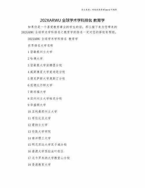 202XARWU全球学术学科排名 教育学.doc