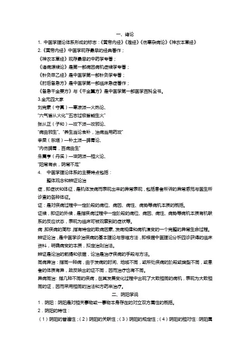 23级大一中医基础理论重点总结