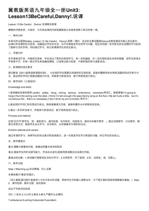 冀教版英语九年级全一册Unit3：Lesson13BeCareful,Danny!.说课