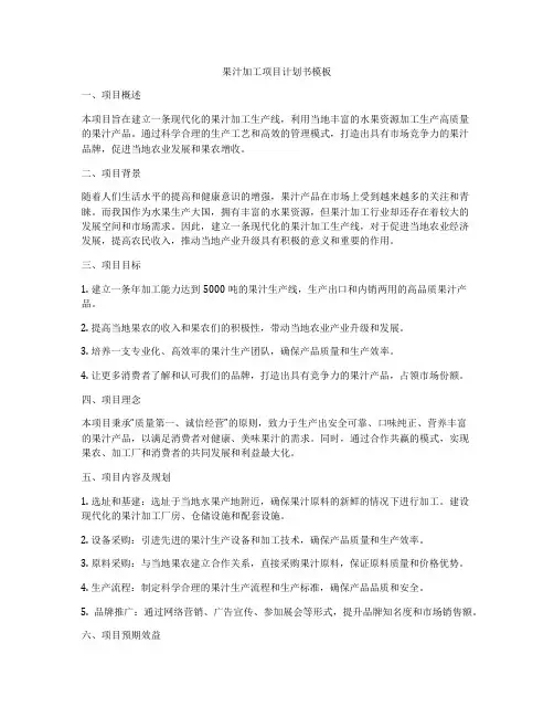 果汁加工项目计划书模板