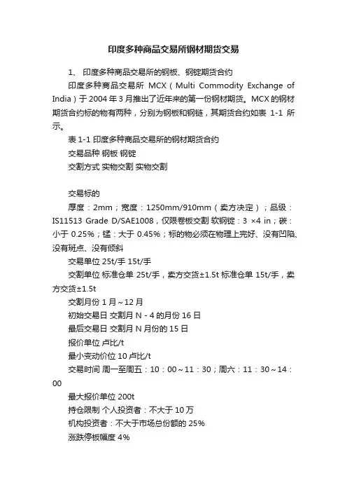 印度多种商品交易所钢材期货交易