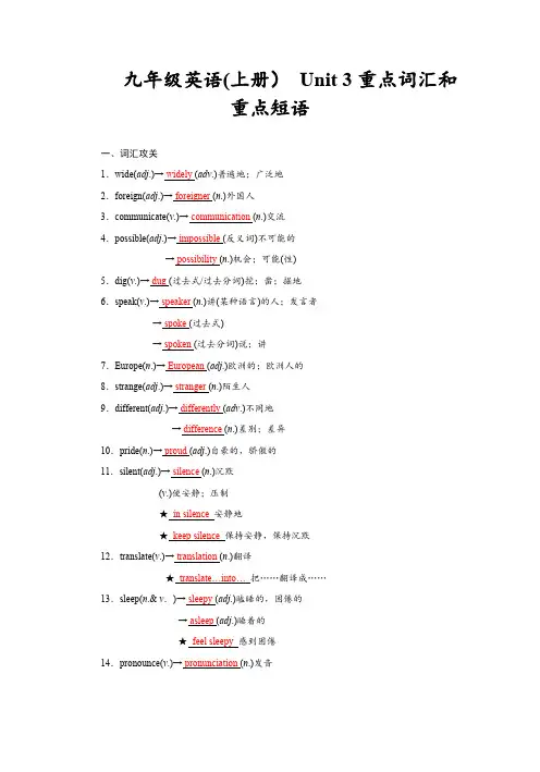 九年级英语(上册) Unit 3重点词汇和重点短语