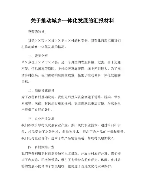 关于推动城乡一体化发展的汇报材料