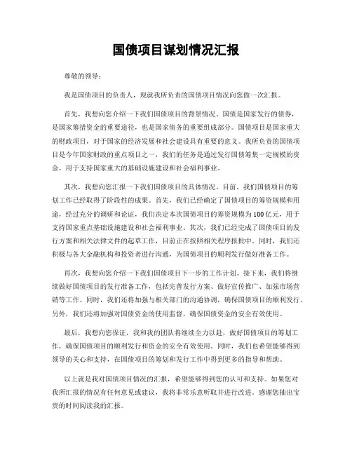 国债项目谋划情况汇报
