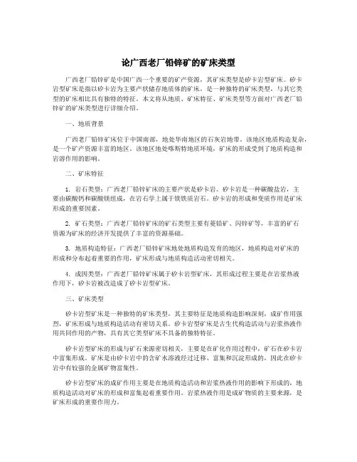 论广西老厂铅锌矿的矿床类型