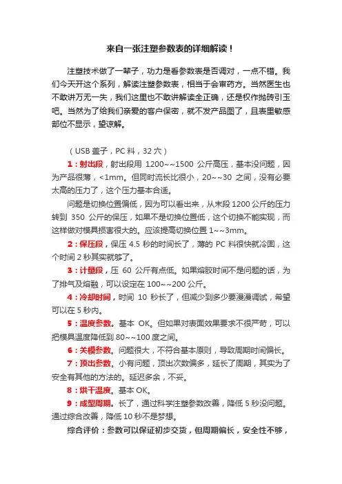 来自一张注塑参数表的详细解读！