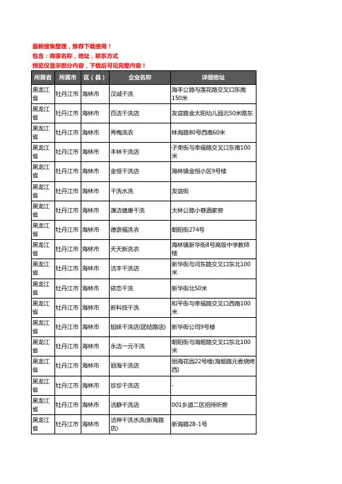 新版黑龙江省牡丹江市海林市洗衣店企业公司商家户名录单联系方式地址大全24家
