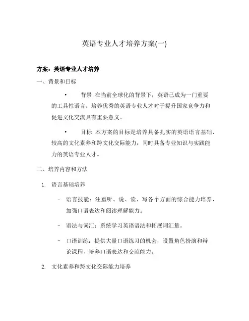 英语专业人才培养方案(一)