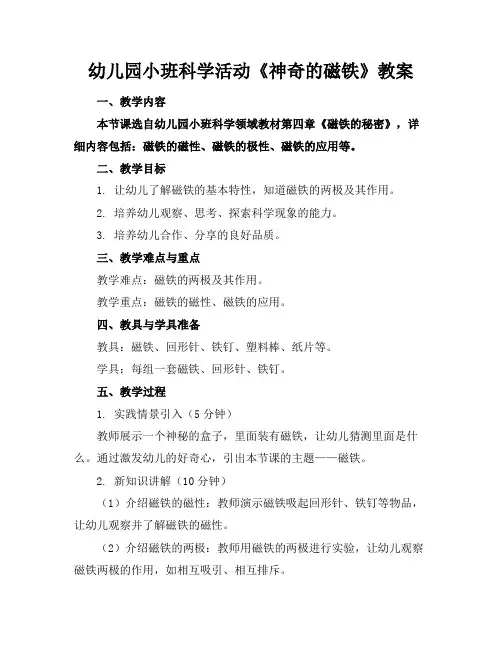 幼儿园小班科学活动《神奇的磁铁》教案