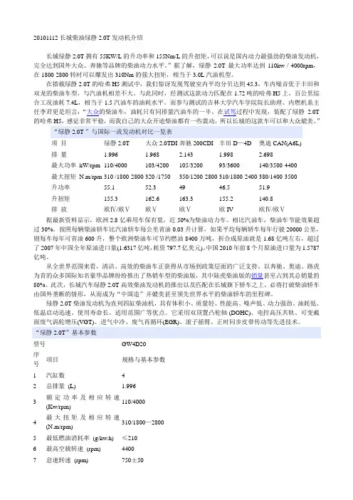 长城柴油绿静2.0T发动机介绍