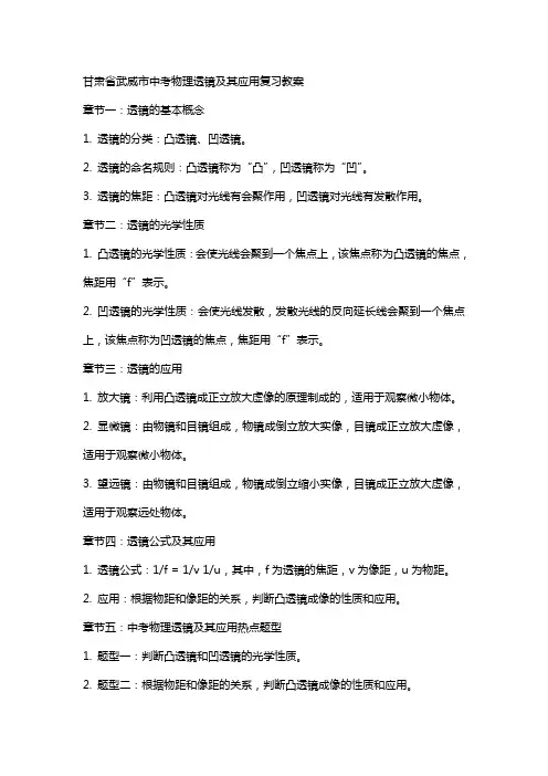 甘肃省武威市中考物理透镜及其应用复习教案