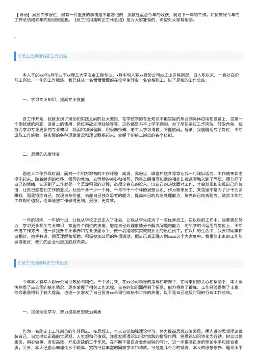 员工试用期转正工作总结精选5篇