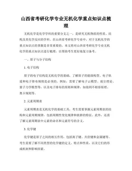 山西省考研化学专业无机化学重点知识点梳理
