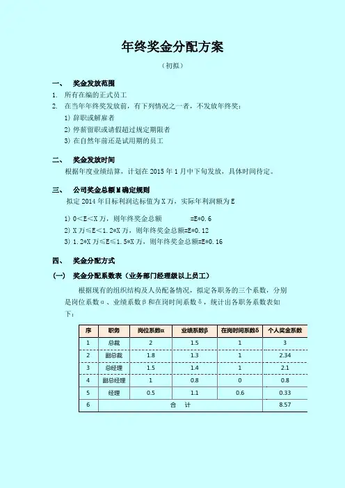 2019年最新一份完整的公司年终奖分配策划方案(可编辑版)