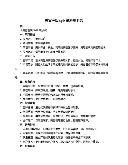 美容医院syb策划书3篇