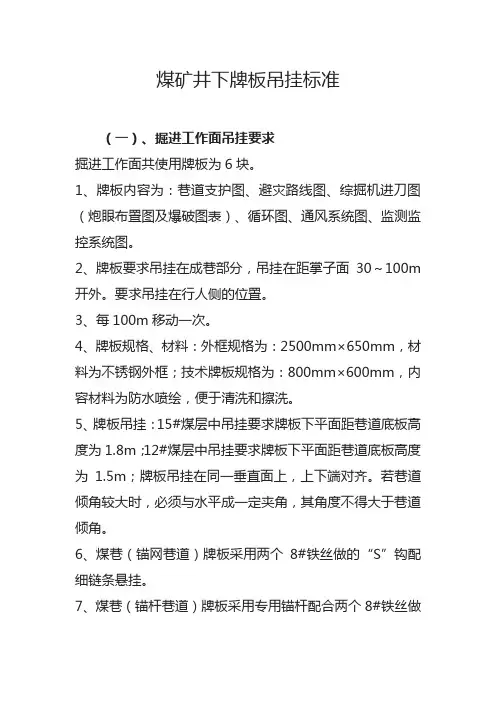 煤矿井下牌板吊挂标准
