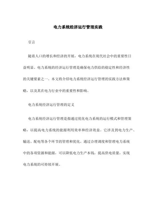 电力系统经济运行管理实践 