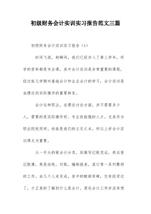 初级财务会计实训实习报告范文三篇