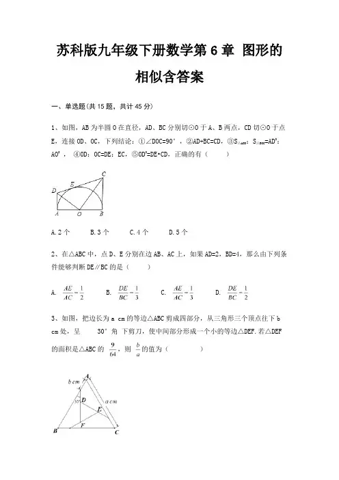 苏科版九年级下册数学第6章 图形的相似含答案