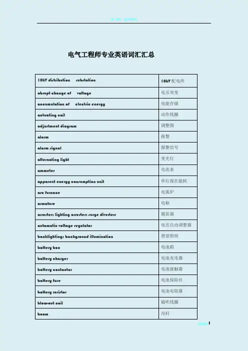 电气工程专业英语词汇汇总(综合版)