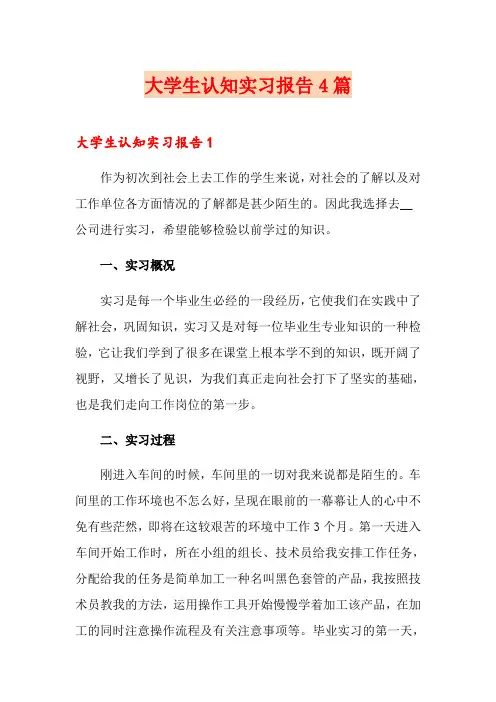 大学生认知实习报告4篇
