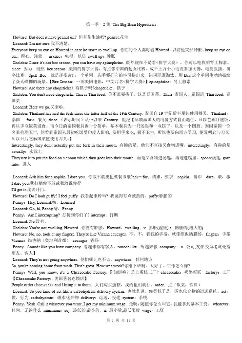 整理版 生活大爆炸 the big bang theory s1e2 剧本