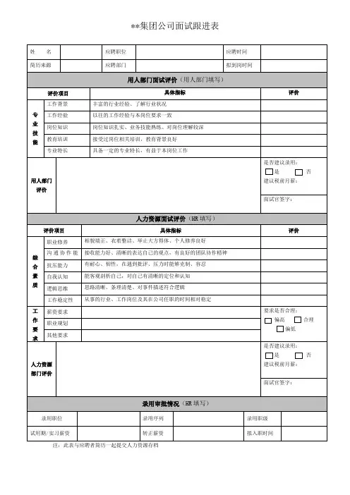 面试跟进表(内容齐全 可全行业通用)