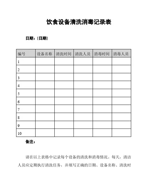 饮食设备清洗消毒记录表