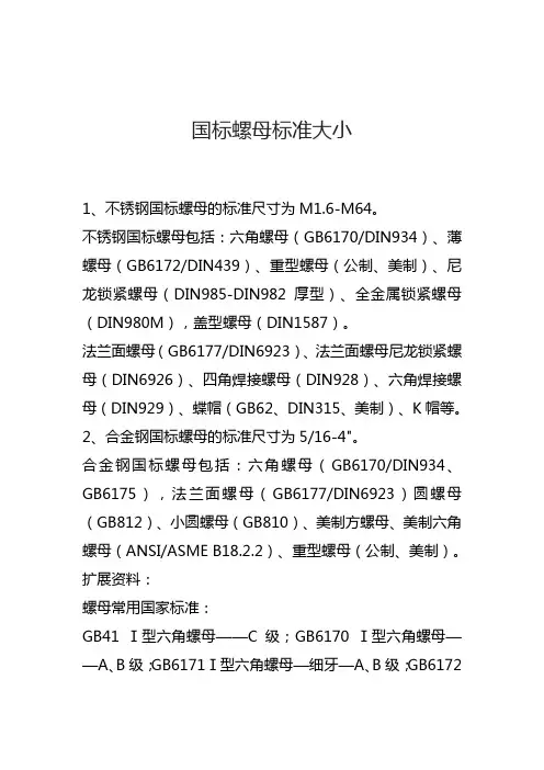 国标螺母标准大小