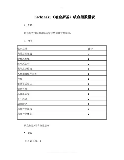 Hachinski(哈金斯基)缺血指数量表